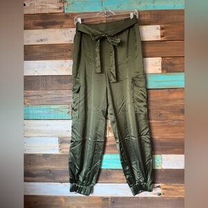 Sincerely Jules Green Satin Utility Cargo Joggers - Elevated Streetwear | Size M